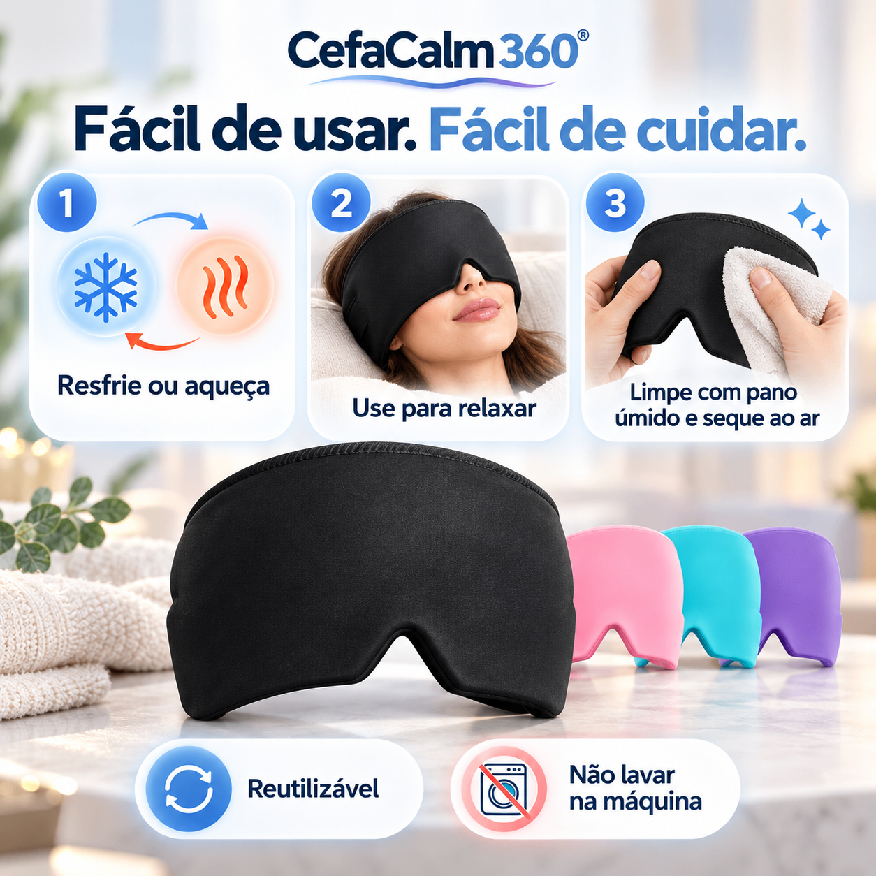 Passo a passo: resfrie ou aqueça, use para relaxar, limpe com pano úmido